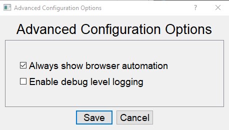 Advanced Configuration Options Dialog